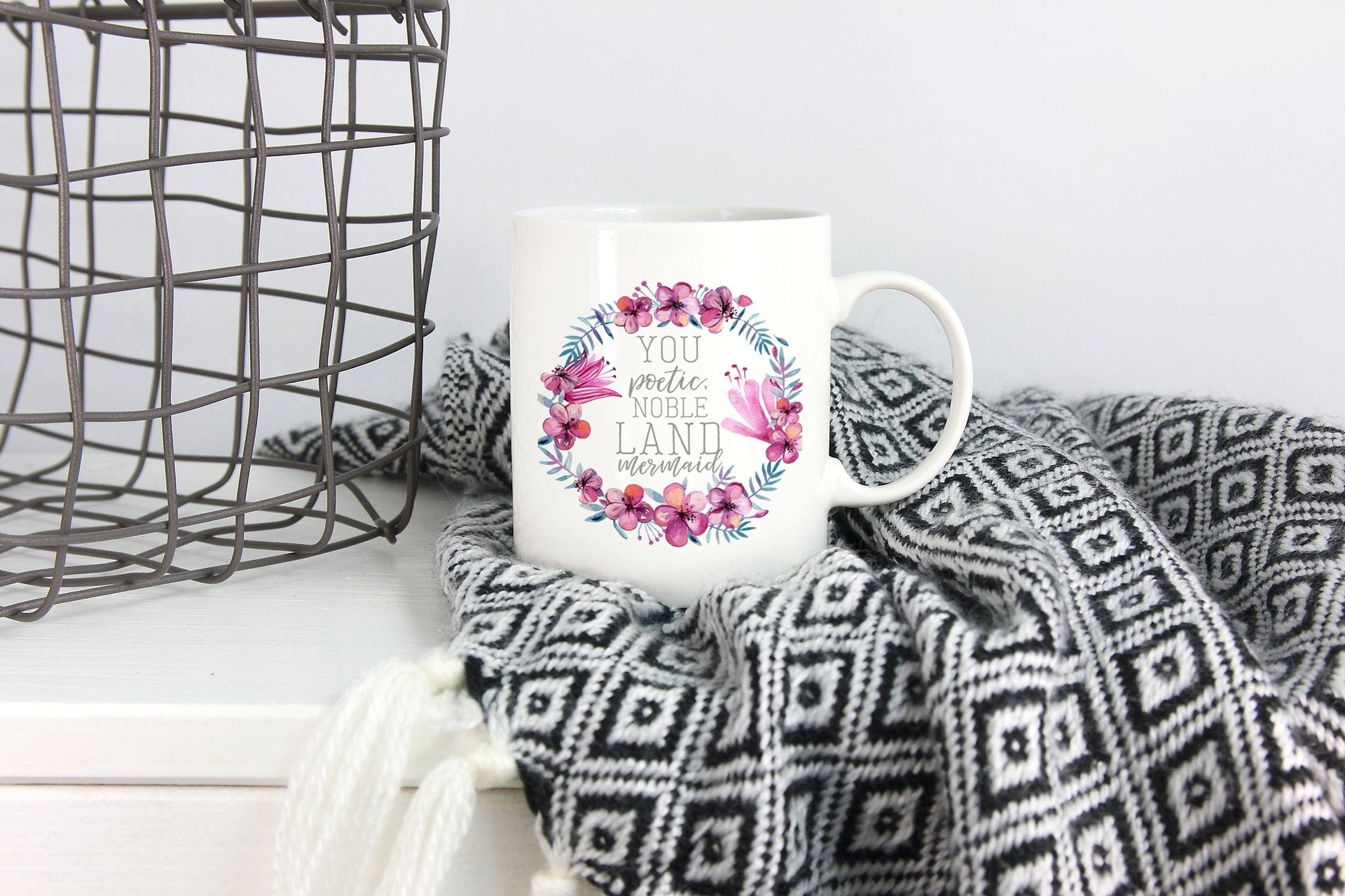 Ceramic Coffee Mug 8 Oz with Floral Wreath Print and Inspirational Quote Custom Photo - Image 5