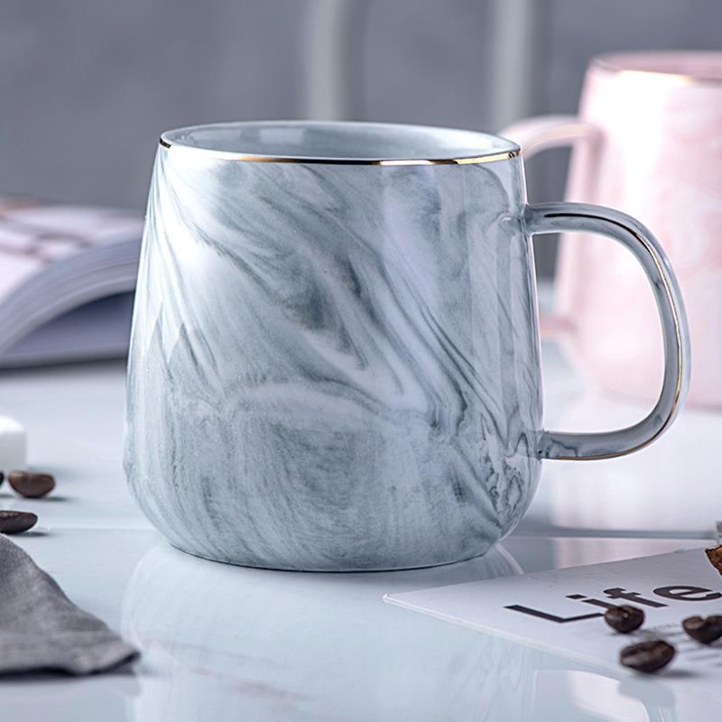 Ceramic Coffee Mug with Marble Pattern and Gold Rim Stainless Steel Travel to Go Cup - Image 1