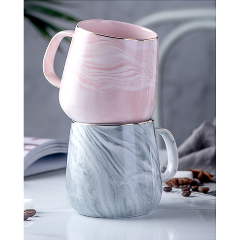 Ceramic Coffee Mug with Marble Pattern and Gold Rim Stainless Steel Travel to Go Cup - Image 2