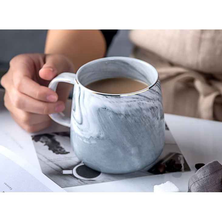 Ceramic Coffee Mug with Marble Pattern and Gold Rim Stainless Steel Travel to Go Cup - Image 3