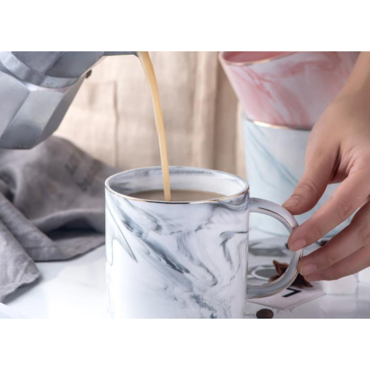 Ceramic Coffee Mug with Marble Pattern and Gold Rim Stainless Steel Travel to Go Cup - Image 4