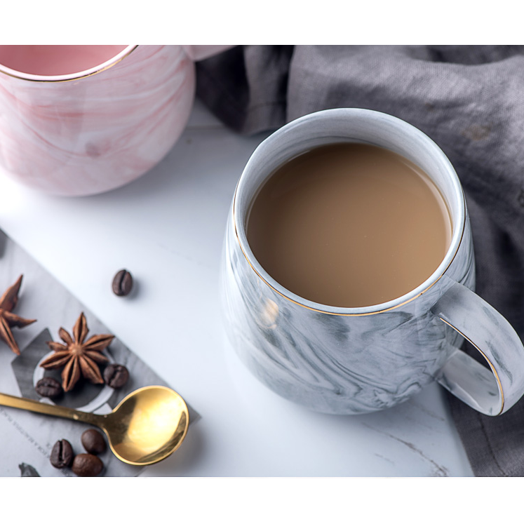 Ceramic Coffee Mug with Marble Pattern and Gold Rim Stainless Steel Travel to Go Cup - Image 5