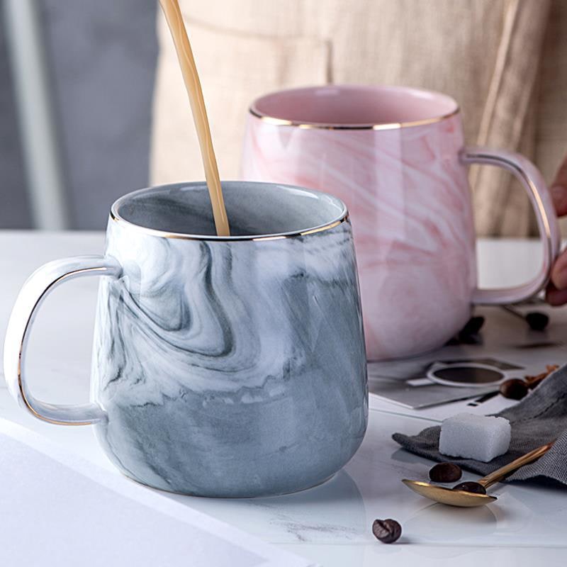 Ceramic Coffee Mug with Marble Pattern and Gold Rim Stainless Steel Travel to Go Cup - Image 7