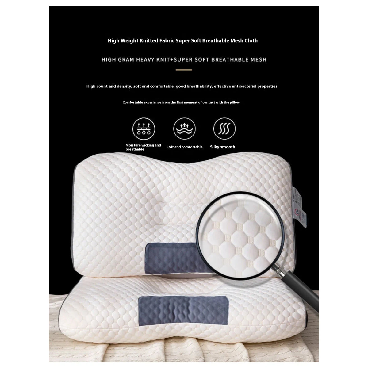 Cervical Support Pillow with Ergonomic Contour and Breathable Knitted Cover for Neck Pain Relief - Image 6