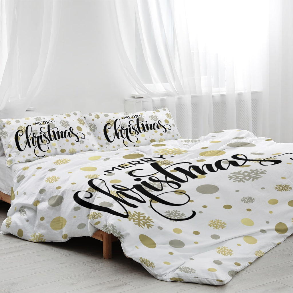 Christmas Bedding Set with Duvet Cover and 2 Pillowcases White Microfiber - Image 1