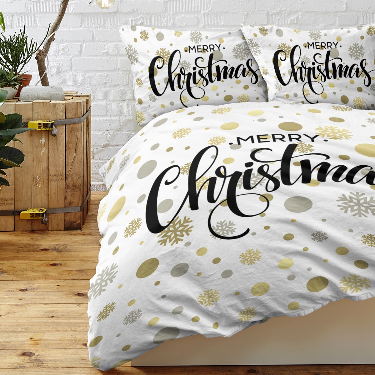 Christmas Bedding Set with Duvet Cover and 2 Pillowcases White Microfiber - Image 5