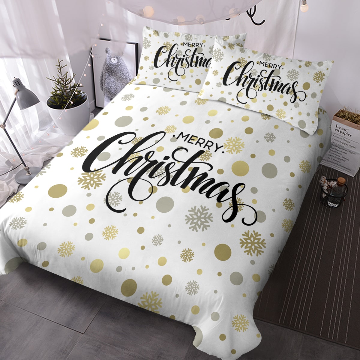 Christmas Bedding Set with Duvet Cover and 2 Pillowcases White Microfiber - Image 8