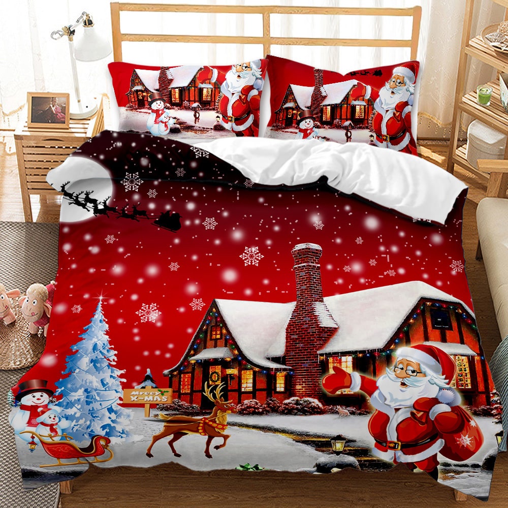 Christmas Bedding Set with Duvet Cover and Pillowcases Digital Print Three-Piece - Image 10