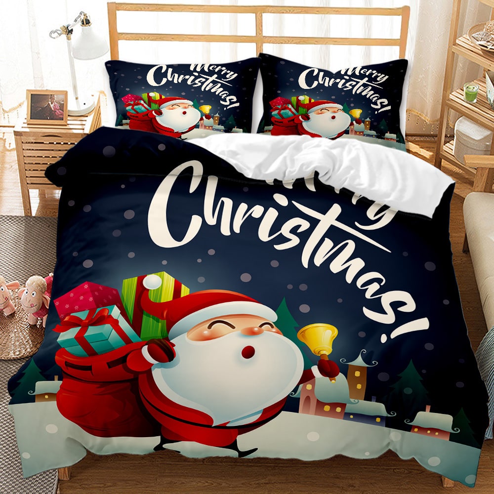 Christmas Bedding Set with Duvet Cover and Pillowcases Digital Print Three-Piece - Image 3