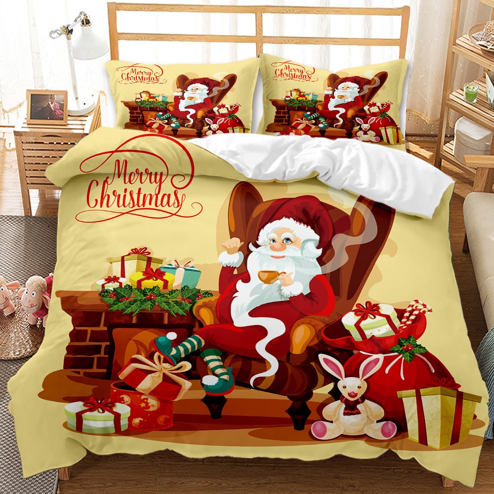 Christmas Bedding Set with Duvet Cover and Pillowcases Digital Print Three-Piece - Image 4