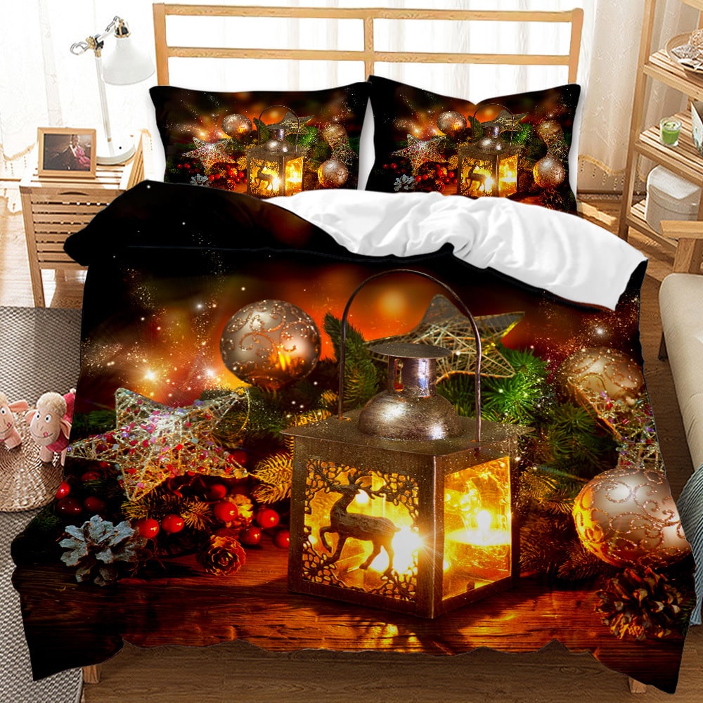 Christmas Bedding Set with Duvet Cover and Pillowcases Digital Print Three-Piece - Image 6