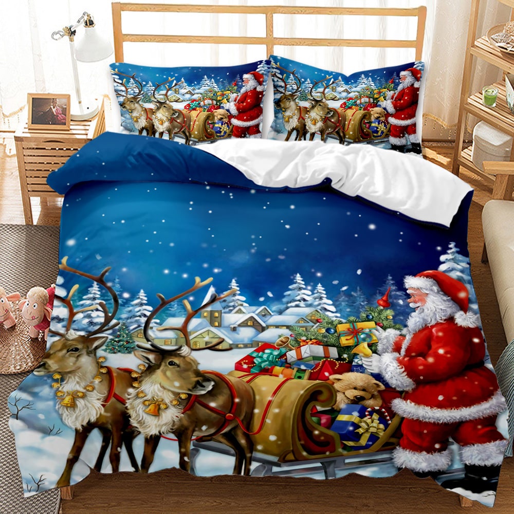 Christmas Bedding Set with Duvet Cover and Pillowcases Digital Print Three-Piece - Image 7