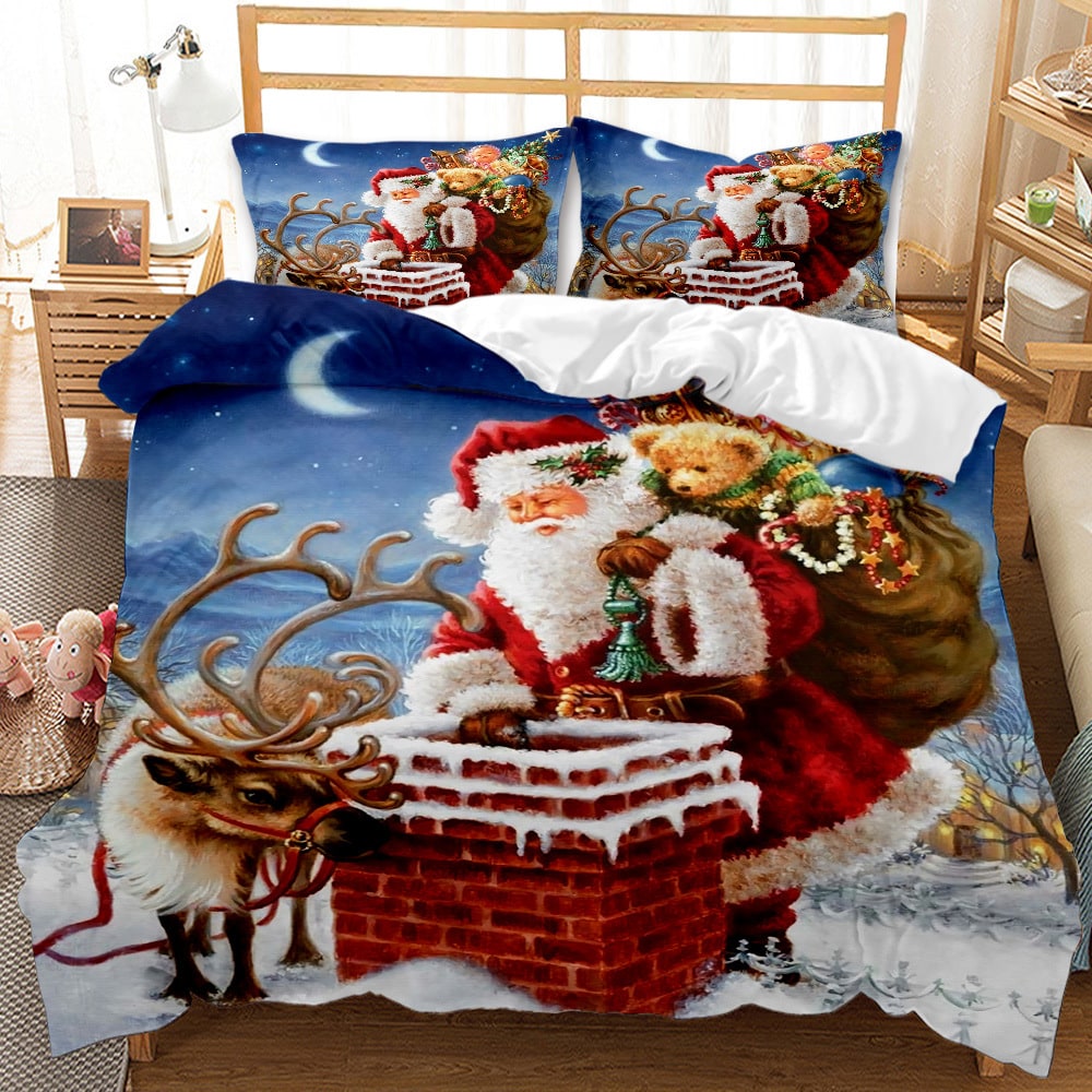 Christmas Bedding Set with Duvet Cover and Pillowcases Digital Print Three-Piece - Image 8