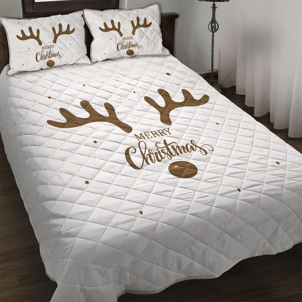 Christmas Bedding Set with Reindeer Print 3-Piece Quilt and Pillow Shams Microfiber Diamond Quilted - Image 1