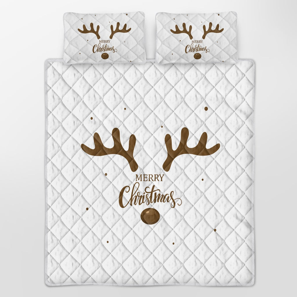 Christmas Bedding Set with Reindeer Print 3-Piece Quilt and Pillow Shams Microfiber Diamond Quilted - Image 3
