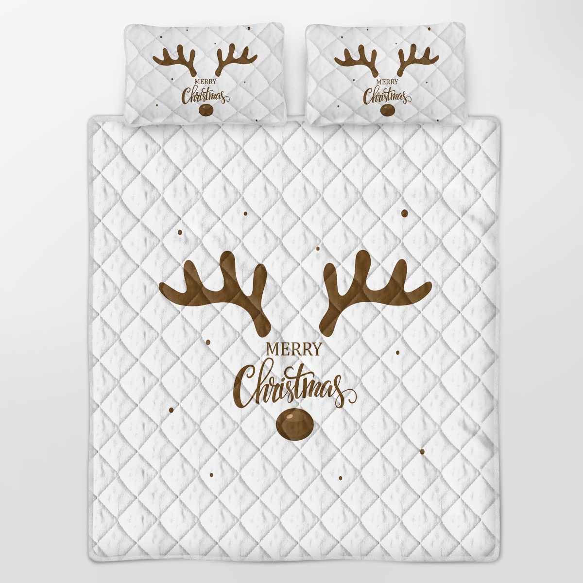 Christmas Bedding Set with Reindeer Print 3-Piece Quilt and Pillow Shams Microfiber Diamond Quilted - Image 3