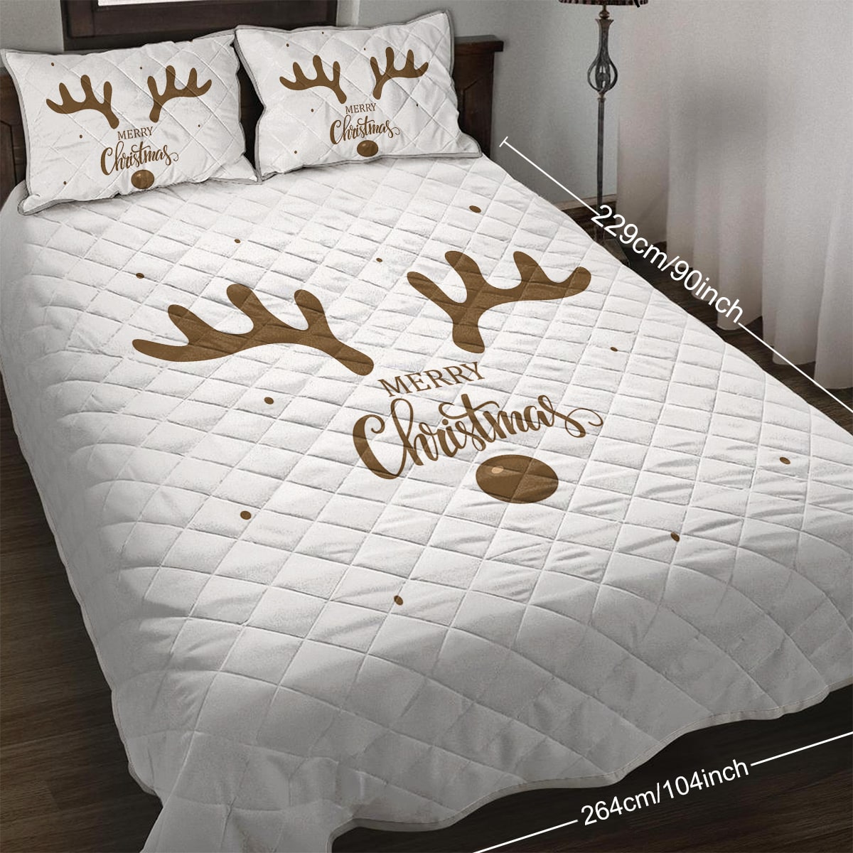 Christmas Bedding Set with Reindeer Print 3-Piece Quilt and Pillow Shams Microfiber Diamond Quilted - Image 7