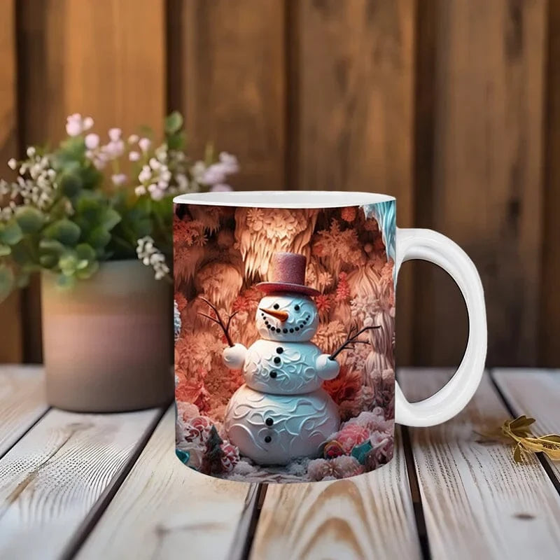Christmas Coffee Mug with 3D Snowman Design and Ceramic Construction - Image 2