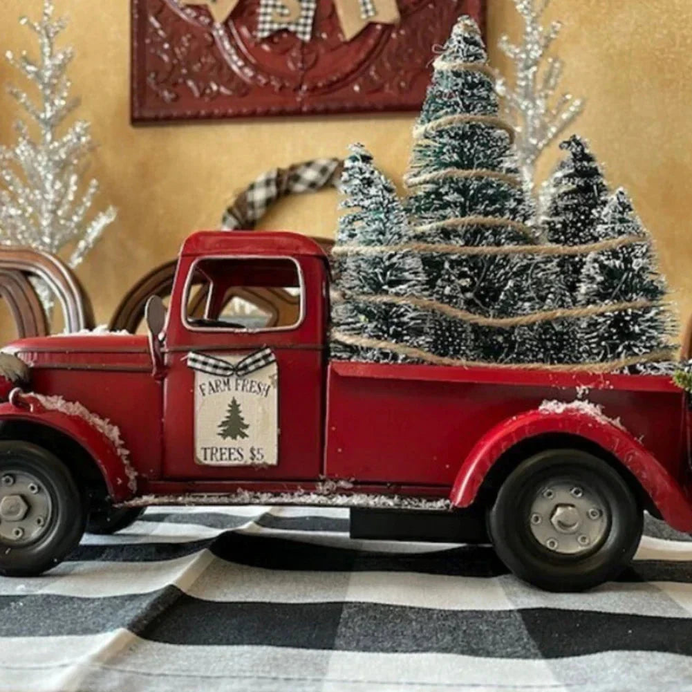 Christmas Decoration Red Truck with Bottle Brush Trees and LED Lights Tabletop - Image 5