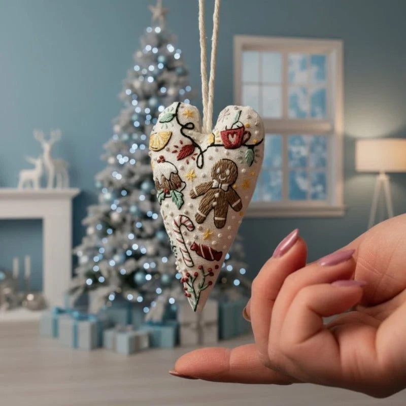 Christmas Embroidery Kit for Beginners with Heart-Shaped Ornament Fabric - Image 1
