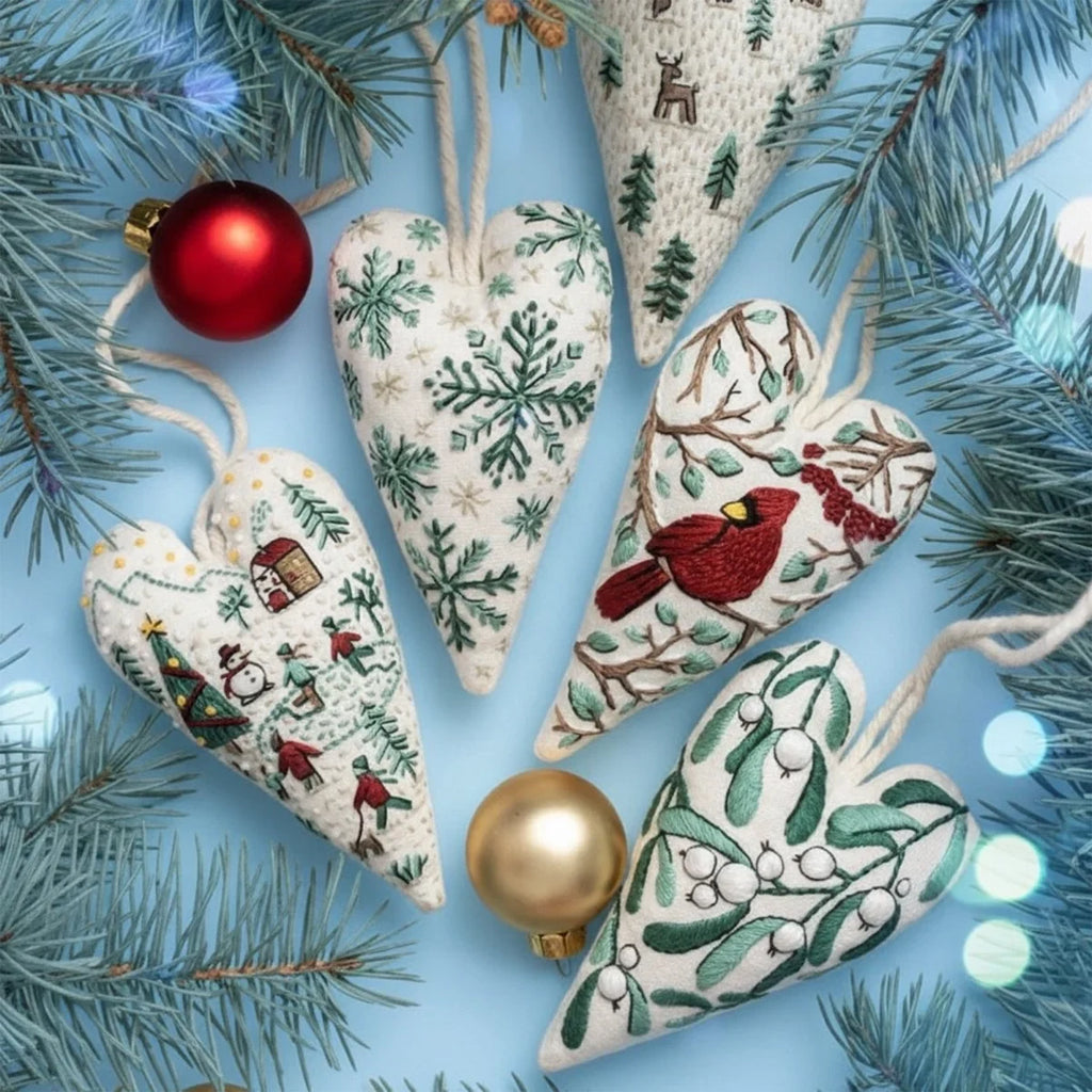 Christmas Embroidery Kit for Beginners with Heart-Shaped Ornament Fabric - Image 4