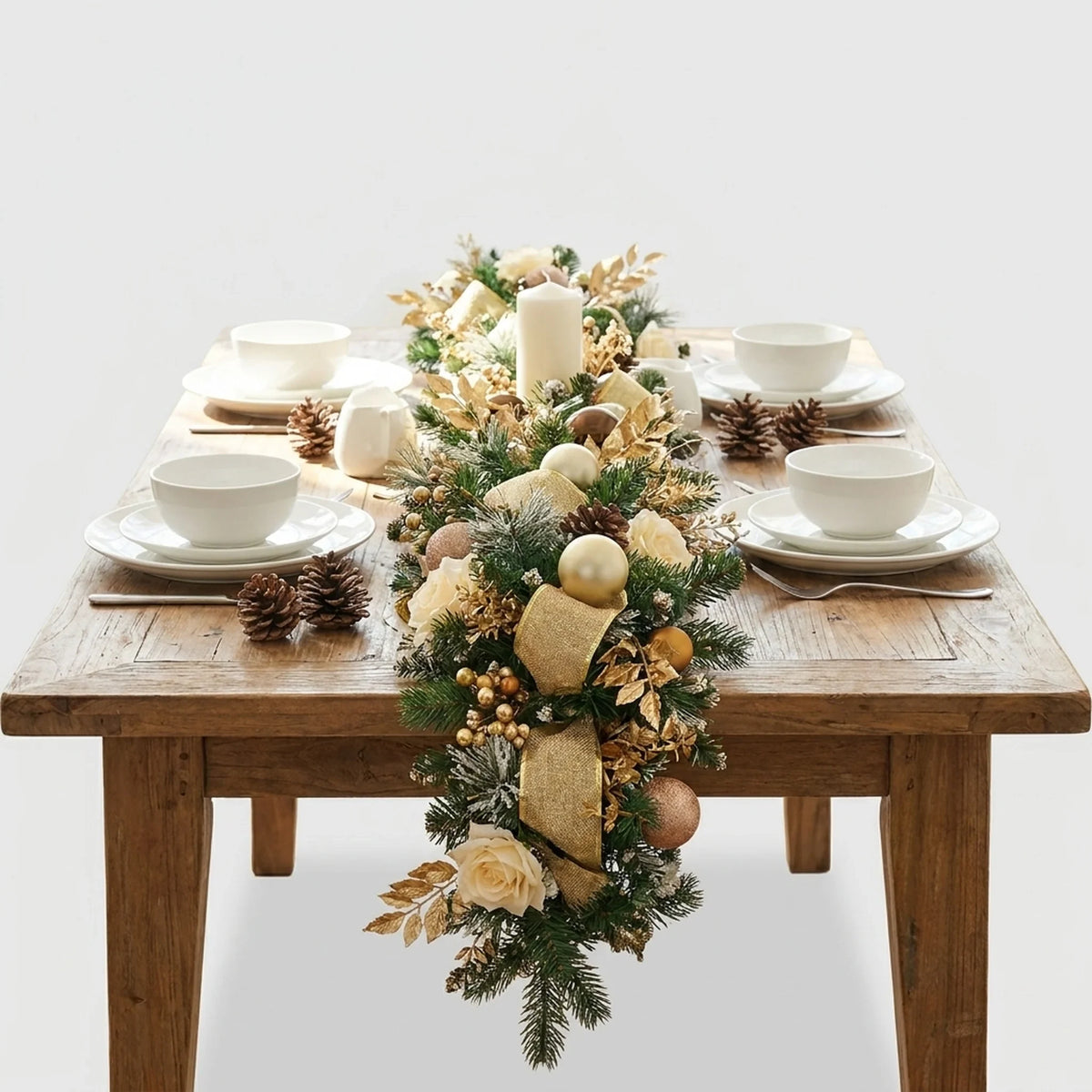 Christmas Garland for Mantle with Ornaments Artificial Pine and Faux Roses - Image 3