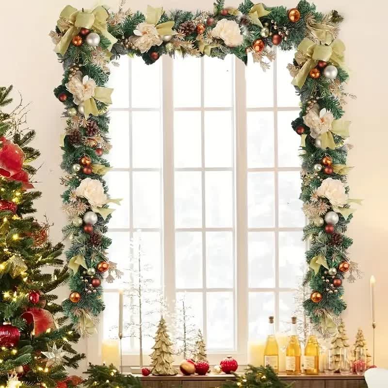 Christmas Garland for Mantle with Ornaments Artificial Pine and Faux Roses - Image 5