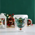 Christmas Mug Double Wall Glass with Lid and Festive Tree Design - Image 2