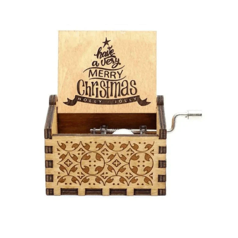 Christmas Music Box with Hand Crank Mechanical Movement and Wooden Laser-Engraved Design - Image 6