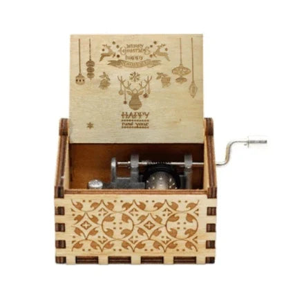 Christmas Music Box with Hand Crank Mechanical Movement and Wooden Laser-Engraved Design - Image 7