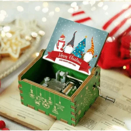 Christmas Music Box with Hand Crank Mechanical Movement and Wooden Laser-Engraved Design - Image 8