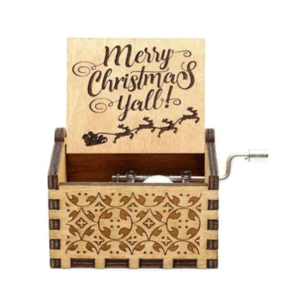 Christmas Music Box with Hand Crank Mechanical Movement and Wooden Laser-Engraved Design - Image 9