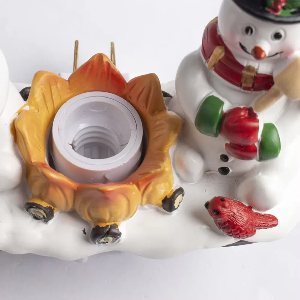 Christmas Night Lights Plug-In Snowman Campfire with Resin Figurines and Cardinal Birds - Image 4