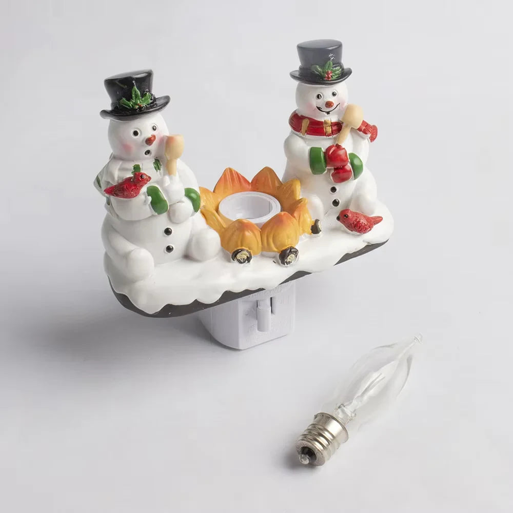 Christmas Night Lights Plug-In Snowman Campfire with Resin Figurines and Cardinal Birds - Image 5
