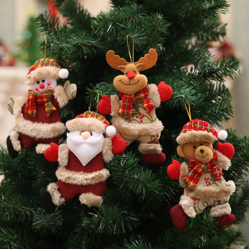 Christmas Ornaments 4-Piece Plush Hanging Set with Burlap Bodies Faux Fur Trim and Flannel Scarves - Image 2