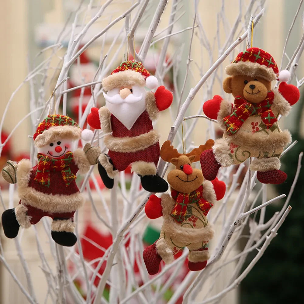 Christmas Ornaments 4-Piece Plush Hanging Set with Burlap Bodies Faux Fur Trim and Flannel Scarves - Image 3