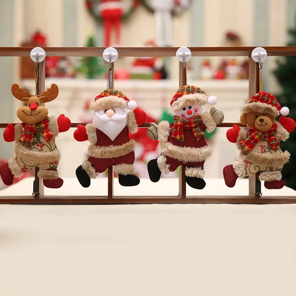 Christmas Ornaments 4-Piece Plush Hanging Set with Burlap Bodies Faux Fur Trim and Flannel Scarves - Image 4