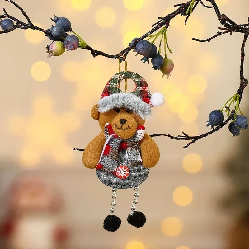 Christmas Ornaments with Dangling Bead Legs and Plaid Fabric Hats for Tree Decorations - Image 12