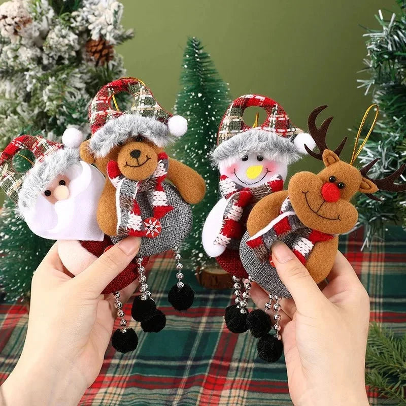 Christmas Ornaments with Dangling Bead Legs and Plaid Fabric Hats for Tree Decorations - Image 3