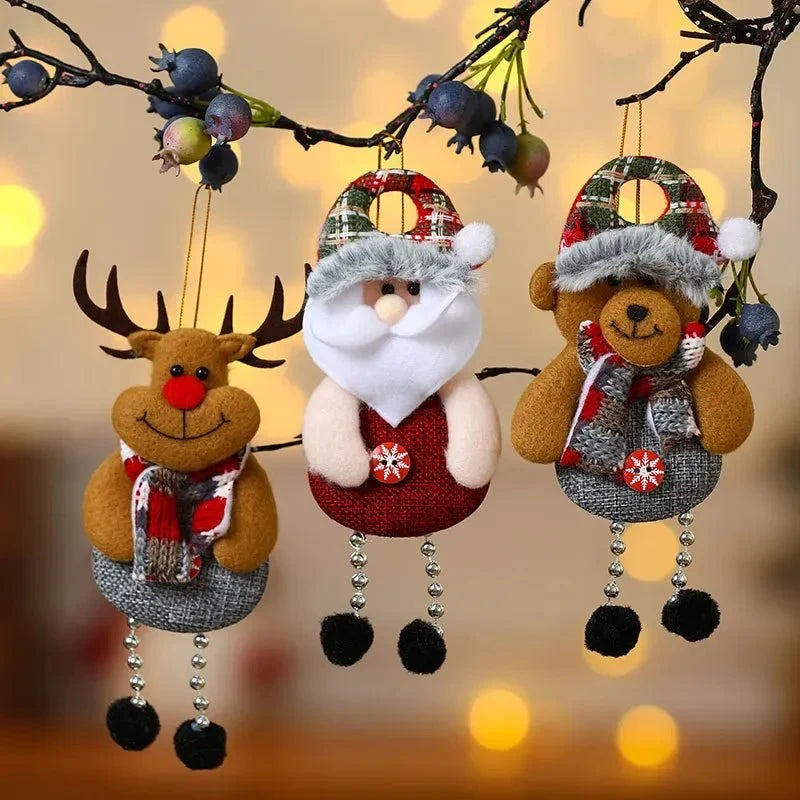 Christmas Ornaments with Dangling Bead Legs and Plaid Fabric Hats for Tree Decorations - Image 5