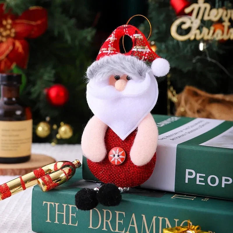 Christmas Ornaments with Dangling Bead Legs and Plaid Fabric Hats for Tree Decorations - Image 6