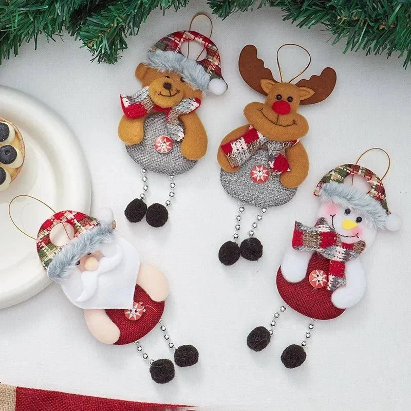 Christmas Ornaments with Dangling Bead Legs and Plaid Fabric Hats for Tree Decorations - Image 7