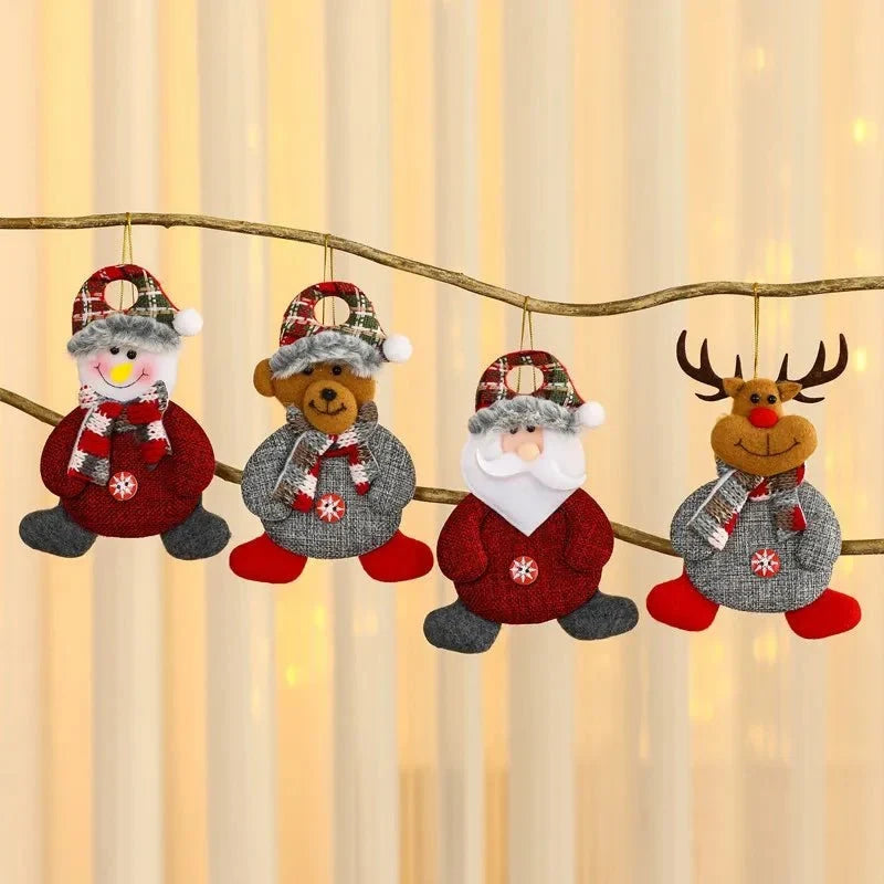Christmas Ornaments with Dangling Bead Legs and Plaid Fabric Hats for Tree Decorations - Image 9