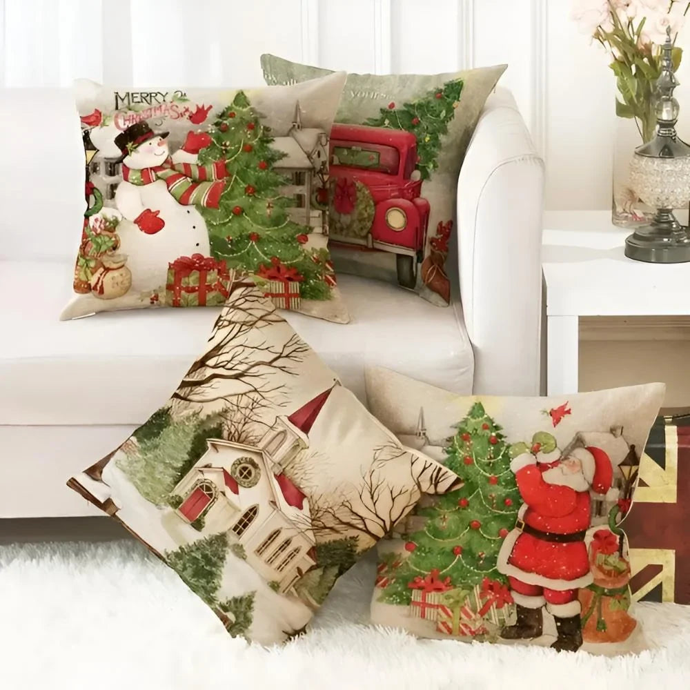 Christmas Pillow Cover with Hidden Zipper and Festive Woven Polyester Linen - Image 2