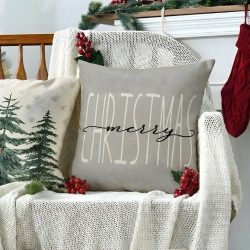 Christmas Pillow Covers Set of 4 Square Throw with Hidden Zipper and Woven Microfibre Gnome Print - Image 1