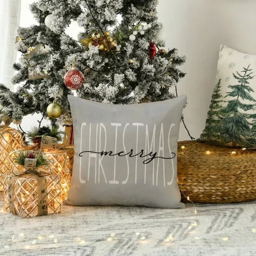 Christmas Pillow Covers Set of 4 Square Throw with Hidden Zipper and Woven Microfibre Gnome Print - Image 3