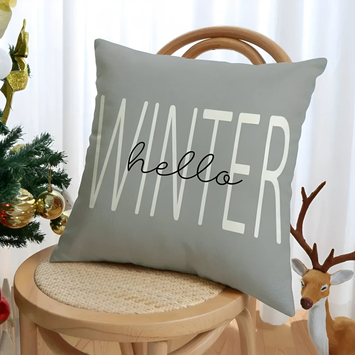 Christmas Pillow Covers Set of 4 Square Throw with Hidden Zipper and Woven Microfibre Gnome Print - Image 4