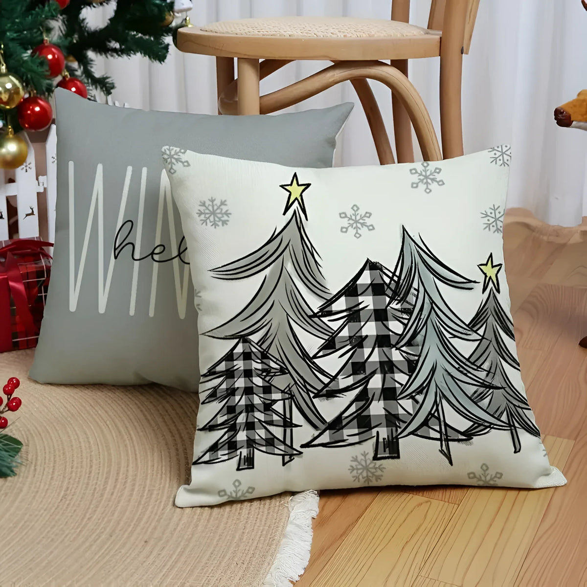Christmas Pillow Covers Set of 4 Square Throw with Hidden Zipper and Woven Microfibre Gnome Print - Image 7