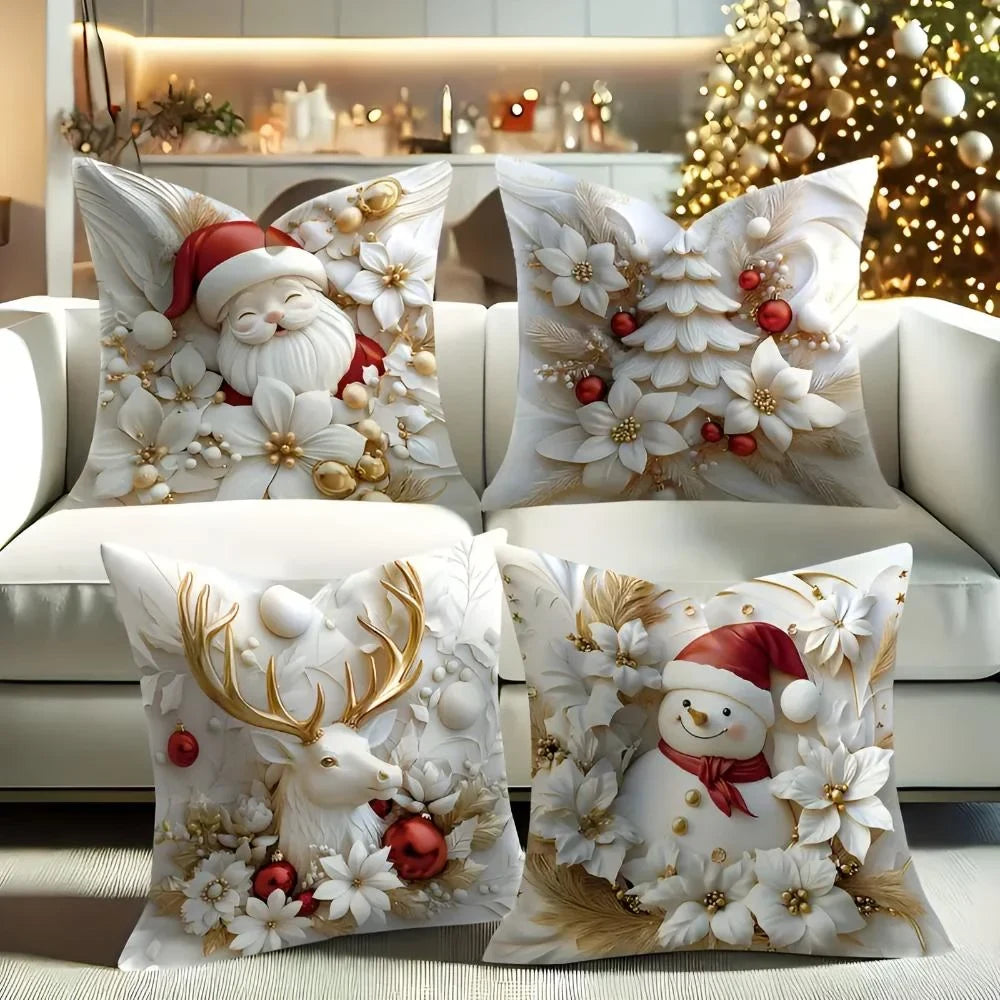 Christmas Pillow Covers Set of 4 Square Throw with Holiday Designs and Hidden Zippers - Image 1