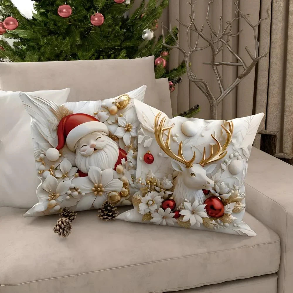 Christmas Pillow Covers Set of 4 Square Throw with Holiday Designs and Hidden Zippers - Image 3